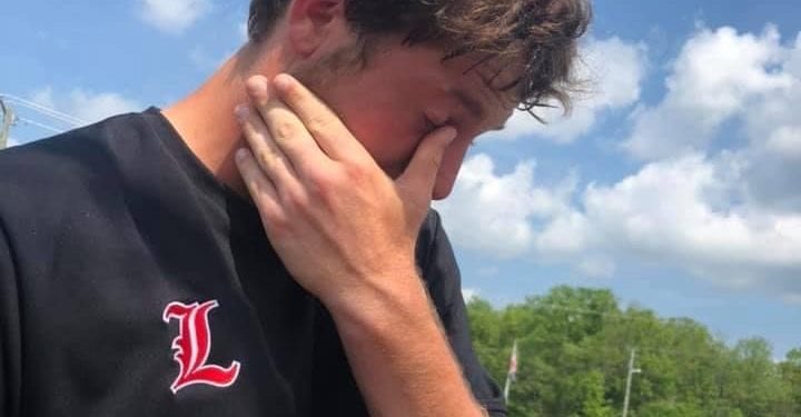 An emotional Andrew Ellis celebrates after earning a state tournament berth Tuesday in Shady Spring. (Submitted Photo)
