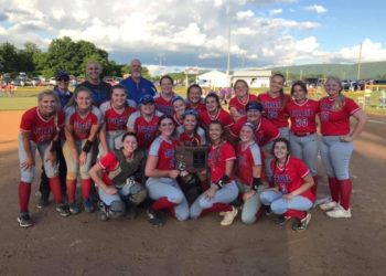 The Lady Patriots celebrate after winning the Class A Region 3 championship Tuesday in Lindside. (Submitted Photo: Amy Stonestreet)