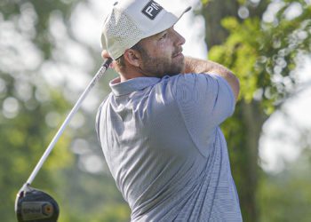 Davey Jude tees off on day 1 of the Mountain State Golf Classic on Saturday at Grandview. Country Club (F. Brian Ferguson/Lootpress)