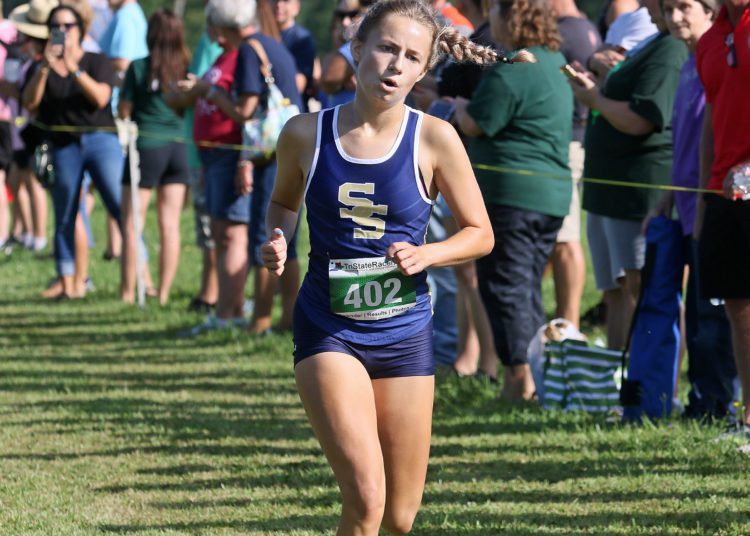 (Brad Davis/For LootPress) Shady Spring's Charlotte McGinnis wins the high school girls portion of the Chic-Fil-A Invitational Saturday morning at Beckley-Stratton Middle School.