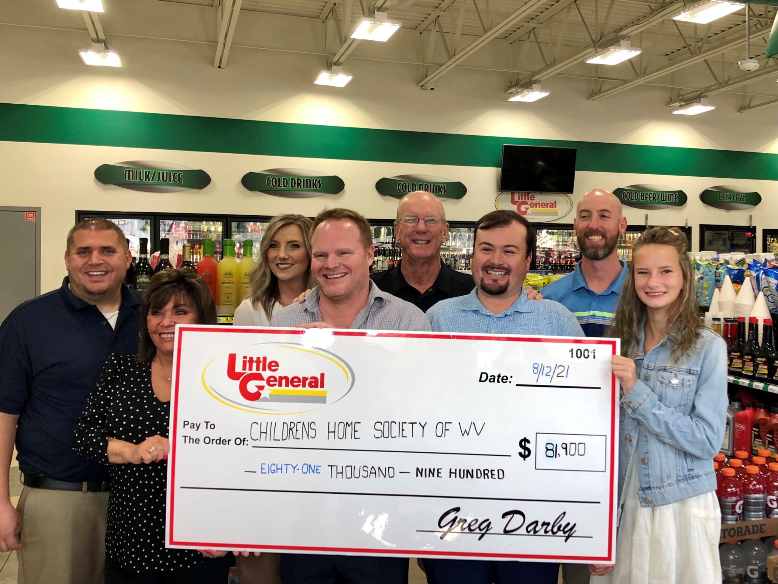 Little General Stores, Arbys present check to Childrens Home Society of West Virginia