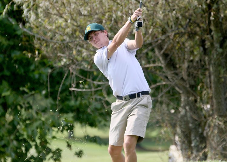 (Brad Davis/For LootPress) Greenbrier East's Zach Patton shoots from a fairway during a high school golf event at Bridge Haven Golf Club Wednesday afternoon.