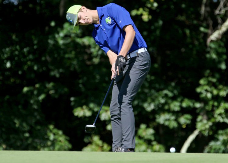 (Brad Davis/For LootPress) Nicholas County's Ben Marsh watches his putt during the Class AA, Region 3 Tournament Monday afternoon at Grandview.