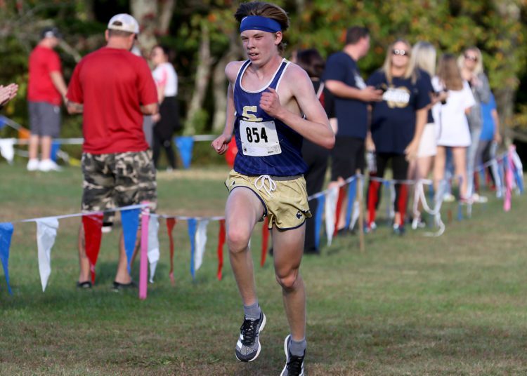 (Brad Davis/For LootPress) Shady Spring's Jacob Dowdy is first to the line as he takes the individual win in the high school boys portion of an event at Twin Falls State Park Wednesday afternoon.