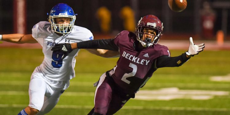 File Photo - Beckley's Keynan Cooks extends for a pass during a loss to Princeton on Oct. 1 in Beckley (Greg Barnett)