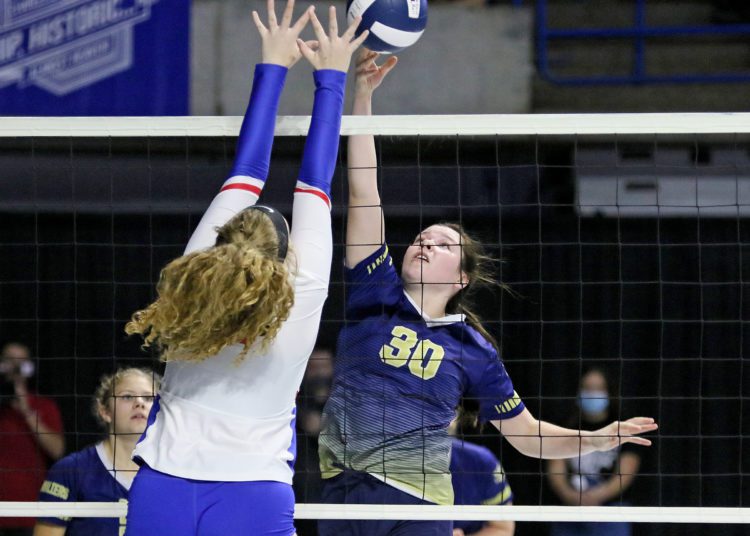 (Brad Davis/For LootPress) Greenbrier West v Gilmer during first round action at the State High School Volleyball Tournament Friday morning at the Charleston Civic Center.