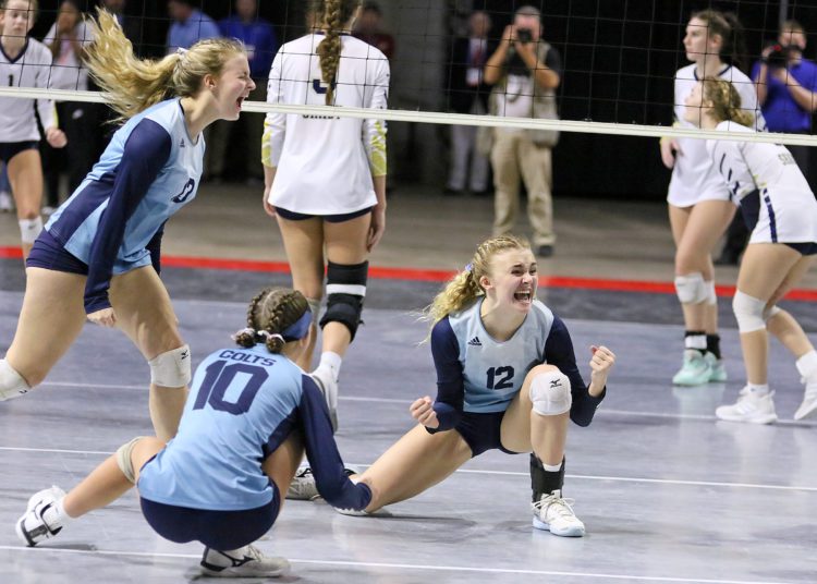 (Brad Davis/For LootPress) Philip Barbour players erupt in celebration after defeating Shady Spring to win the Class AA State Championship Saturday morning at the Charleston Civic Center.