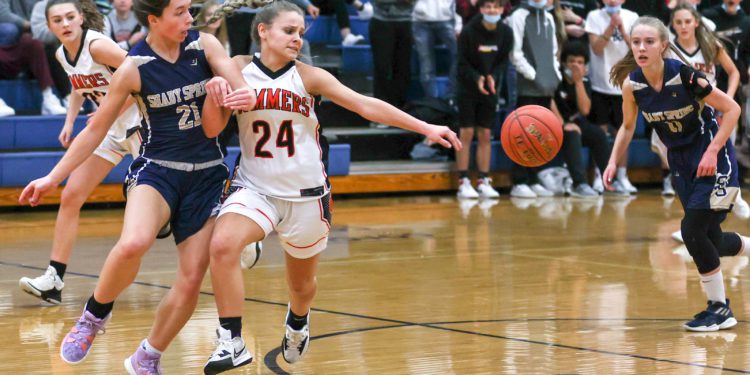 Summers County's Liv Meador goes after a loose ball in a game against Shady Spring on Dec. 20 (File Photo by Karen Akers)