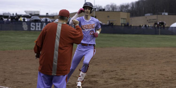 Independence's Michael McKinney rounds the bases after a home run against Shady Spring on April 4. (File Photo by Tina Laney)