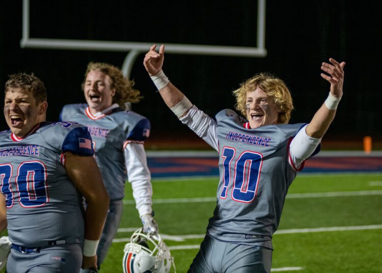 Independence's Judah Price (10) celebrates after a win against Fairmont Senior Friday night in Coal City (Heather Belcher/Lootpress)