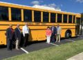 Cabell County Schools Superintendent Dr. Ryan Saxe with the GreenPower BEAST all-electric, purpose-built school bus. Joining him are Rhonda Smiley, President of the Cabell County Board of Education; Kim Cooper, Assistant Superintendent; Dan Gleason, Director of Transportation; GreenPower Vice President Mark Nestlen and GreenPower’s dealer representative Steve Ellis.
