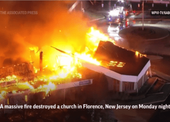 (21 Mar 2023) Firefighters battled a massive blaze at a church in Burlington County, New Jersey on Monday night, WPVI-TV/6ABC in Philadelphia reported. More than 150 firefighters were called in from New Jersey and Pennsylvania. No injuries were reported. (March 21)