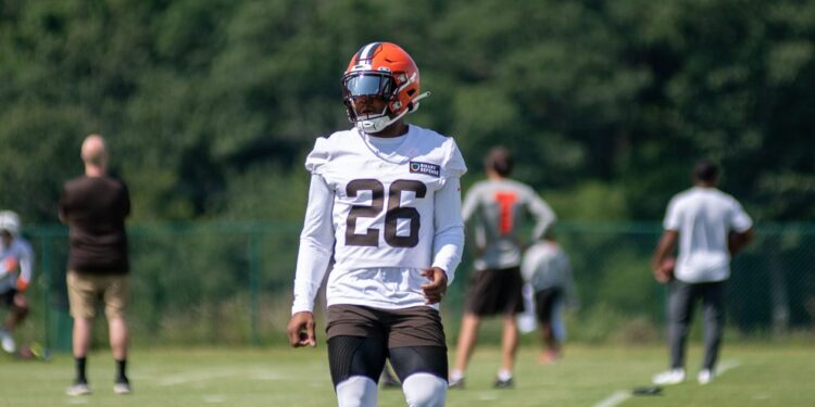 Cleveland Browns safety Rodney McLeod goes through drills at a Tuesday practice at The Greenbrier (File Photo by Heather Belcher)