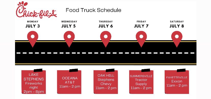 Chick-fil-A food truck schedule announced for July 3 - July 8