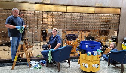 Charleston Postal Custodians Kevin Ledson, Tammy Jett,
and Brenda Davis at work on the PO Boxes.