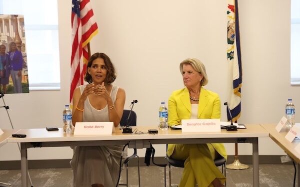 U.S. Senator Shelley Moore Capito (R-W.Va.) and Halle Berry speak to leaders from across West Virginia at a menopause roundtable discussion at the Kanawha County Public Library in Charleston, W.Va. on Wednesday, August 14, 2024.