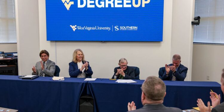 WU officially launched WVU Degree Up - a program designed to streamline WVU System transfer opportunities for community and technical college students starting at Southern West Virginia Community and Technical College - in Logan Wednesday (Nov.
13). (WVU Photo/Ryan Couch)