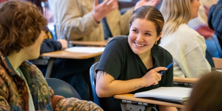 Students are shown in class on the WVU Downtown area of campus in Morgantown. The WVU fall-to-spring retention rate hit a high mark for the University in early 2025, according to information provided during the Board of Governors meeting Friday (April 4). (WVU Photo/Mark Webb)