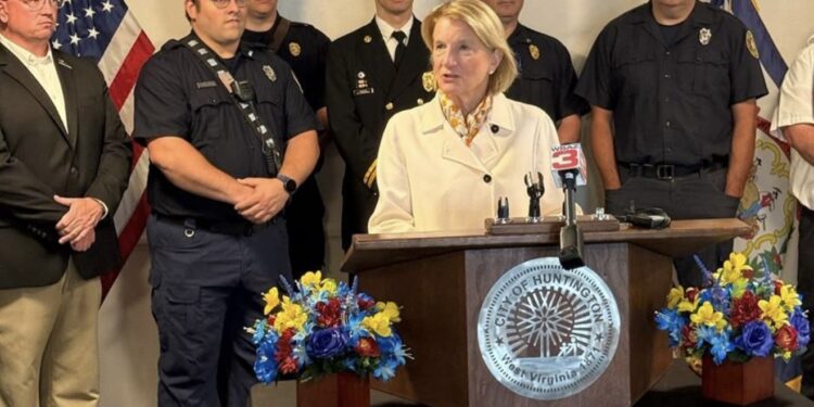U.S. Senator Shelley Moore Capito (R-W.Va.) participates in the site dedication ceremony for the new Westmoreland Fire Station in Huntington, W.Va. on Tuesday, May 27, 2025.