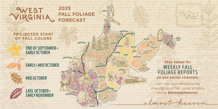 West Virginia Department of Tourism Releases 2025 Fall Foliage Projection Map