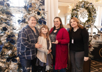 Caption: Accepting the WV Hive’s 2025 Startup of the Year award for Splatter and Sprout are (left to right) co-founders Stephanie Braden, Brooke Kelley’s daughter MerSadie, Brooke, with Devon Fitzgerald, regional business advisor at WV Hive.