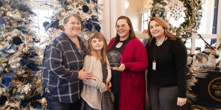 Caption: Accepting the WV Hive’s 2025 Startup of the Year award for Splatter and Sprout are (left to right) co-founders Stephanie Braden, Brooke Kelley’s daughter MerSadie, Brooke, with Devon Fitzgerald, regional business advisor at WV Hive.