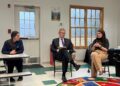 (From left) Stepping Stones Academy Board Member Lisa Eads, WV Treasurer Larry Pack, and NRGRDA Executive Director Jina Belcher discuss childcare challenges and related 2026 child care legislation during a roundtable discussion at Stepping Stones Academy in Beaver, W.Va.,  on Feb. 19.