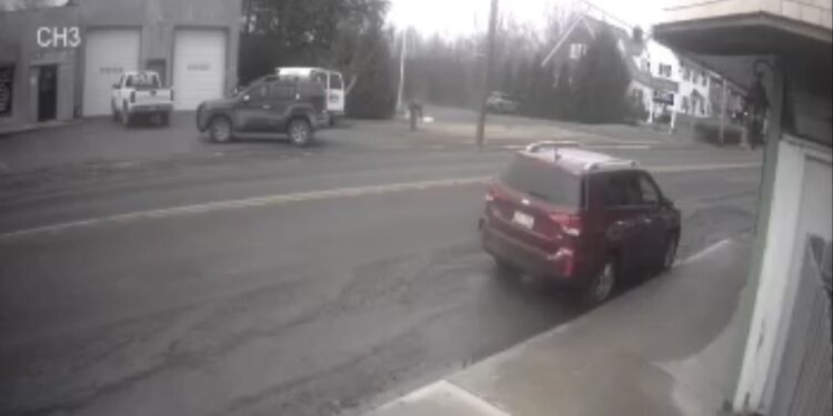 Security camera footage caught one of the suspects involved removing two signs from the property of an Oak Hill business