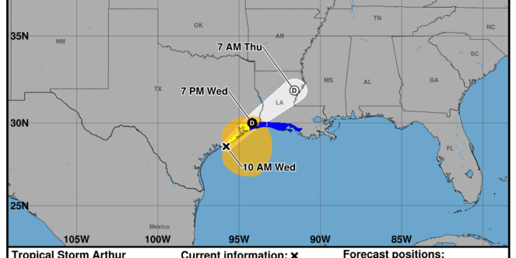 Tropical Storm Arthur Forms Near Texas Coast, Life-Threatening Flooding Expected Across Gulf States