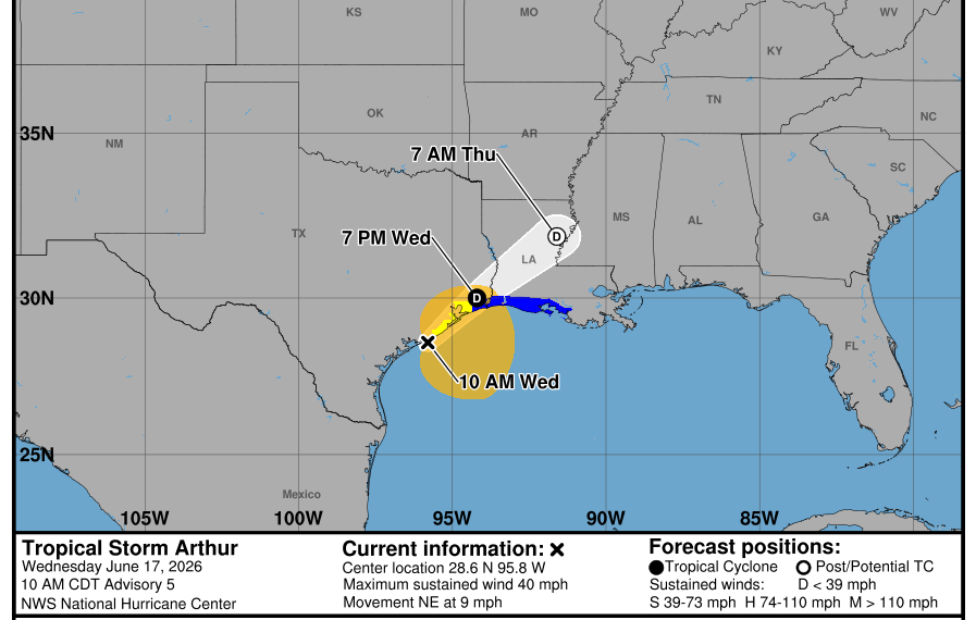 Tropical Storm Arthur Forms Near Texas Coast, Life-Threatening Flooding Expected Across Gulf States